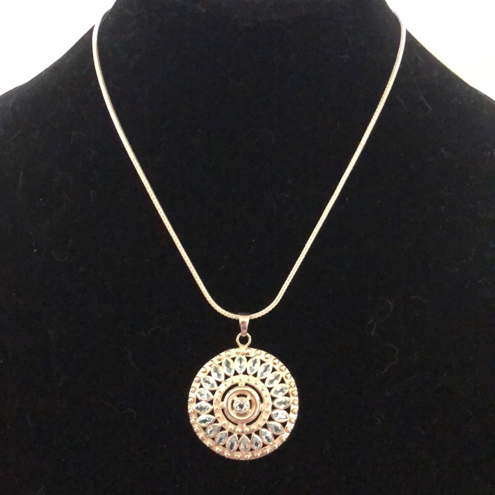 Sky Blue Topaz and Sterling Silver Pendant Necklace.